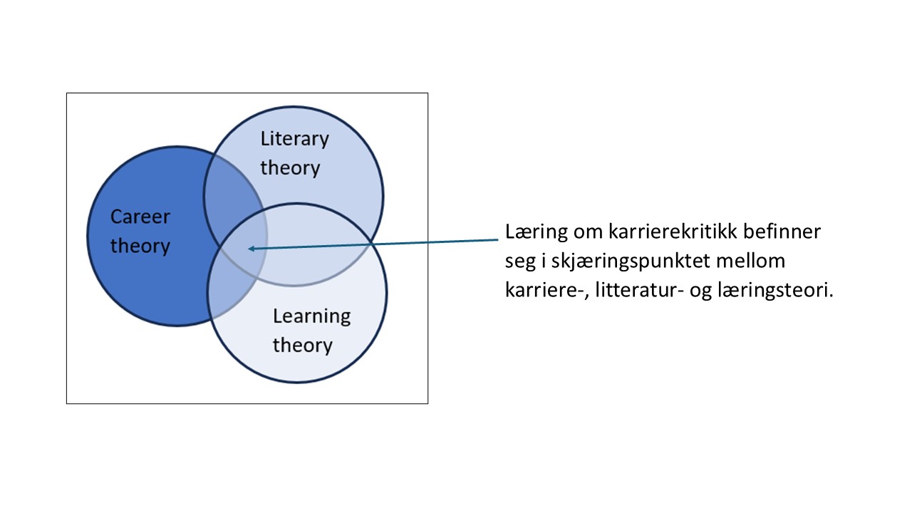 Diagram som viser skjæringspunktet mellom karriere-, litteratur- og læringsteori.