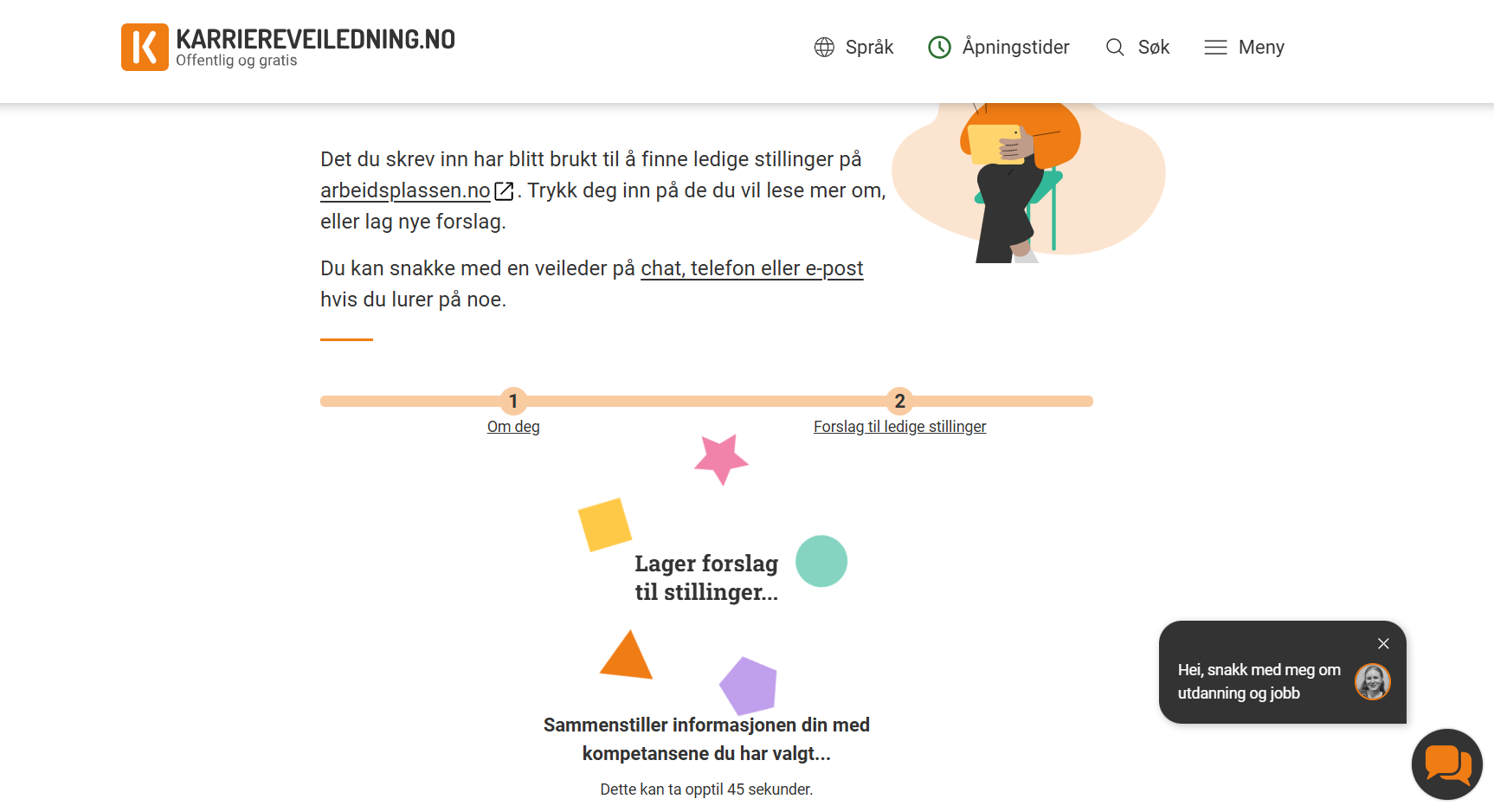 Screenshot av jobbsøkerverktøyet