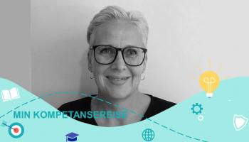 Logo "Min kompetansereise" og portrett av Lene Aukland Heiberg