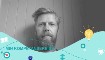 Portrett av Ole Nicolay Høivik med logo "min kompetansereise"