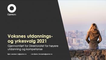 Rapportens forside - opinion-logo og kvinne som sitter med ryggen til og ser ut over en by