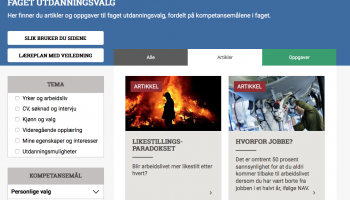 Skjermbilde av nettressursen faget utdanningsvalg