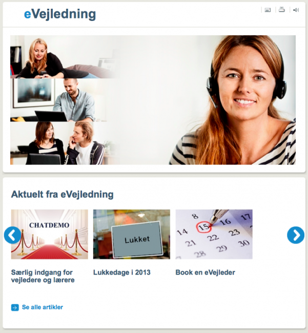 Skjermdump fra eVejlednings nettsider.