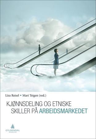 Mennesker i rulletrapper som står på skyer